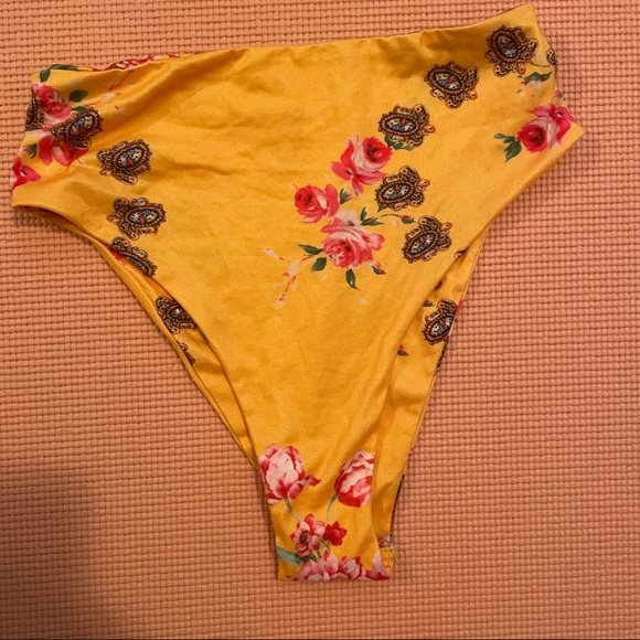 Tiger Mist Yellow Floral High Waist Bikini - Picture 3 of 5